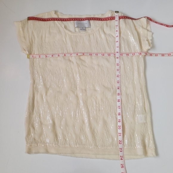 Brochu Walker Sheer Silk Chevron Sequins Pattern Blouse Small Shimmer Beige - Picture 12 of 15